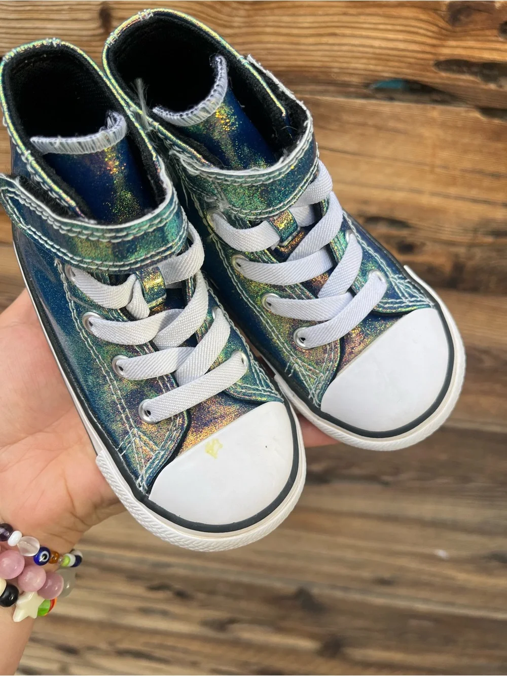 CONVERSE | Toddler Iridescent Metallic Rainbow High-Top Sneakers 7